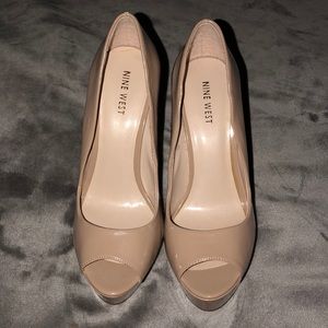Nude Patent Leather Peep Toe Heels